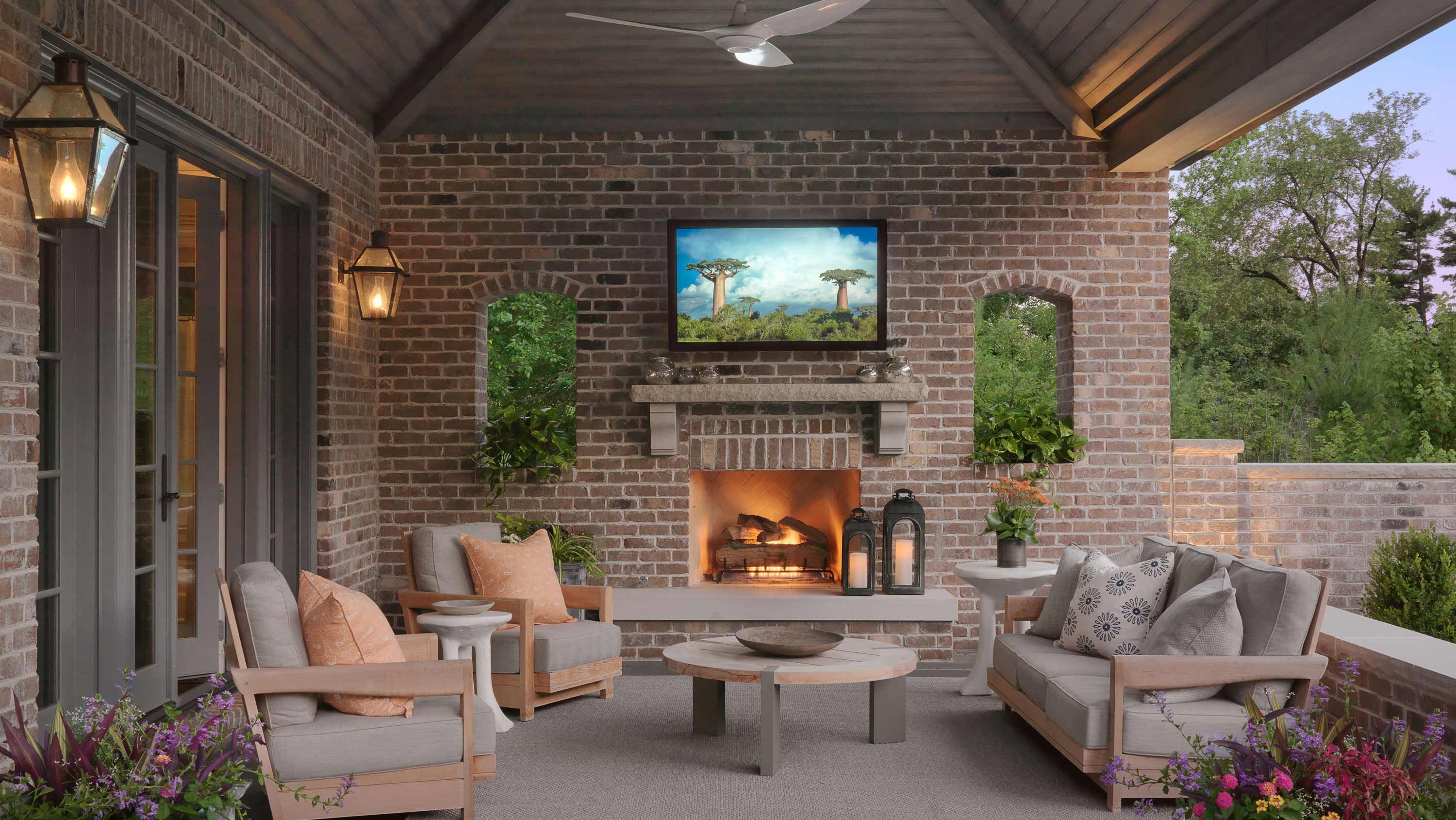 patio with seura technology and outdoor lighting