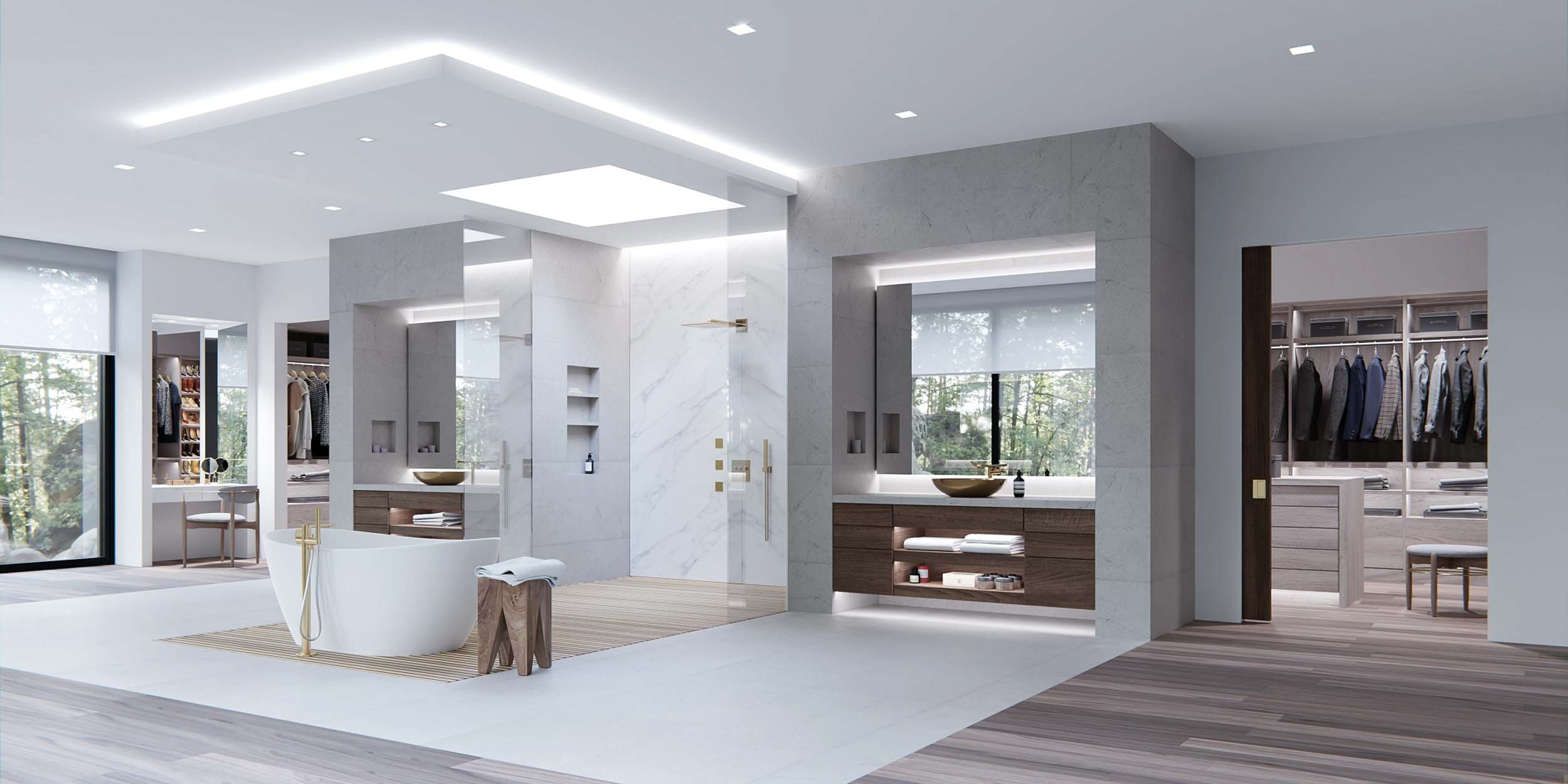 modern bathroom with LED Lighting and lutron technology